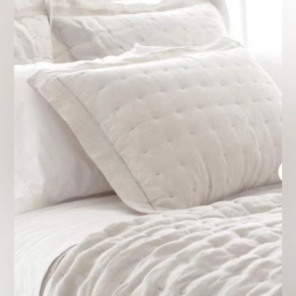 NWT Annie Selke Brussels quilted pair standard pillow shams herringbone natural